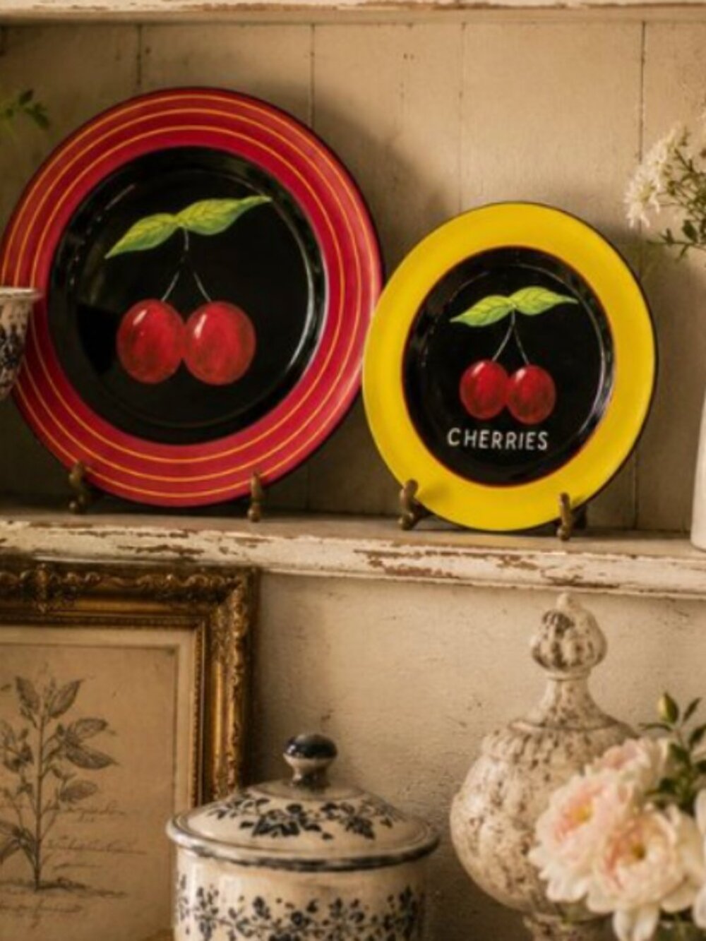 Vintage "Striped Fruit Cherries" Plates by Certified International Ann Campbell